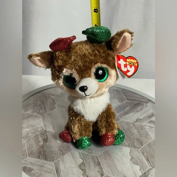 TY Beanie Boos Kinley Reindeer Plush 6” 2022 Holiday Deer w/ Tags Glitter Feet - Picture 7 of 7